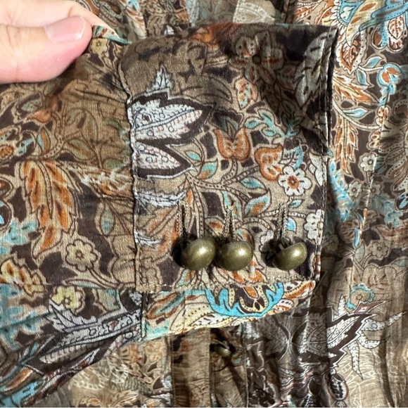 Coldwater Creek sz. L (14-16) sheer blouse, button front, brown floral, fall - Picture 4 of 12